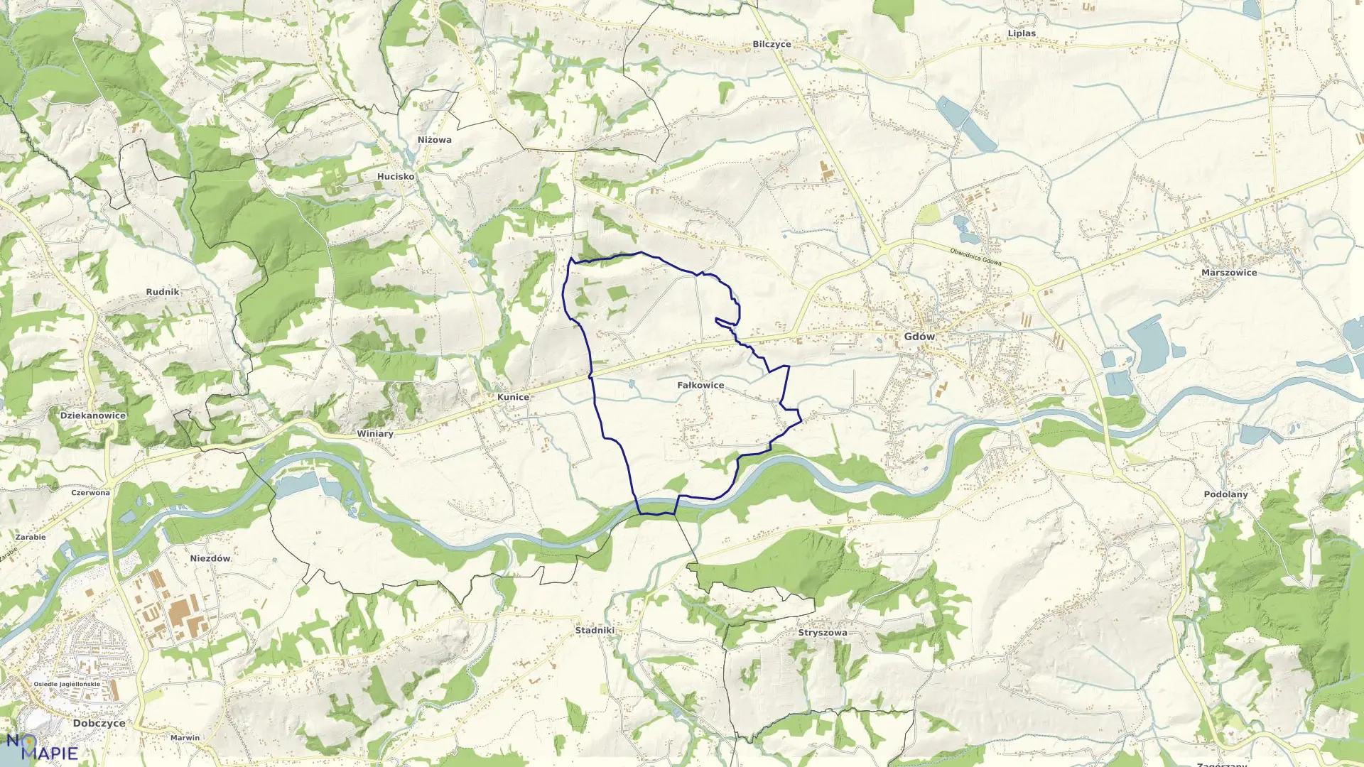 Mapa obrębu Fałkowice w gminie Gdów