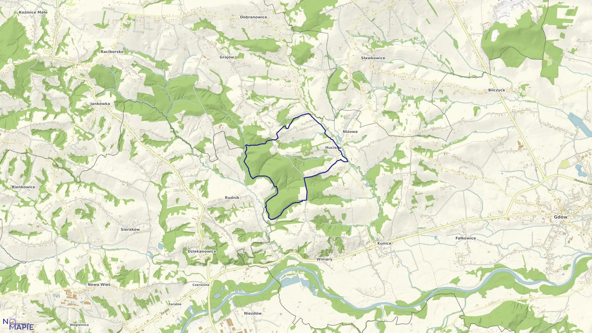 Mapa obrębu Hucisko w gminie Gdów