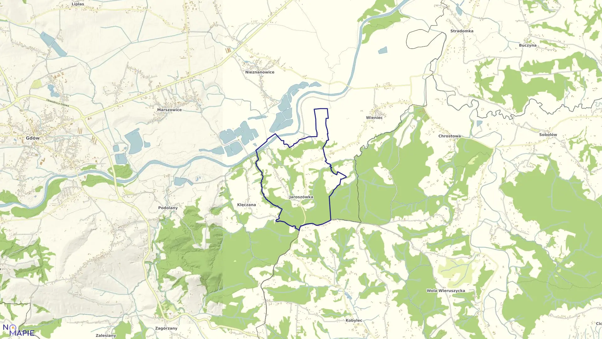 Mapa obrębu Jaroszówka w gminie Gdów