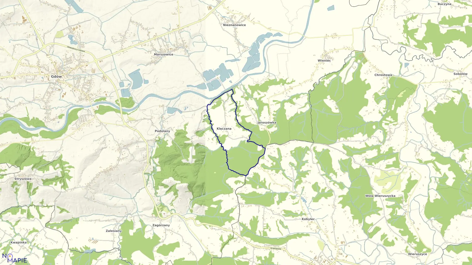 Mapa obrębu Klęczana w gminie Gdów