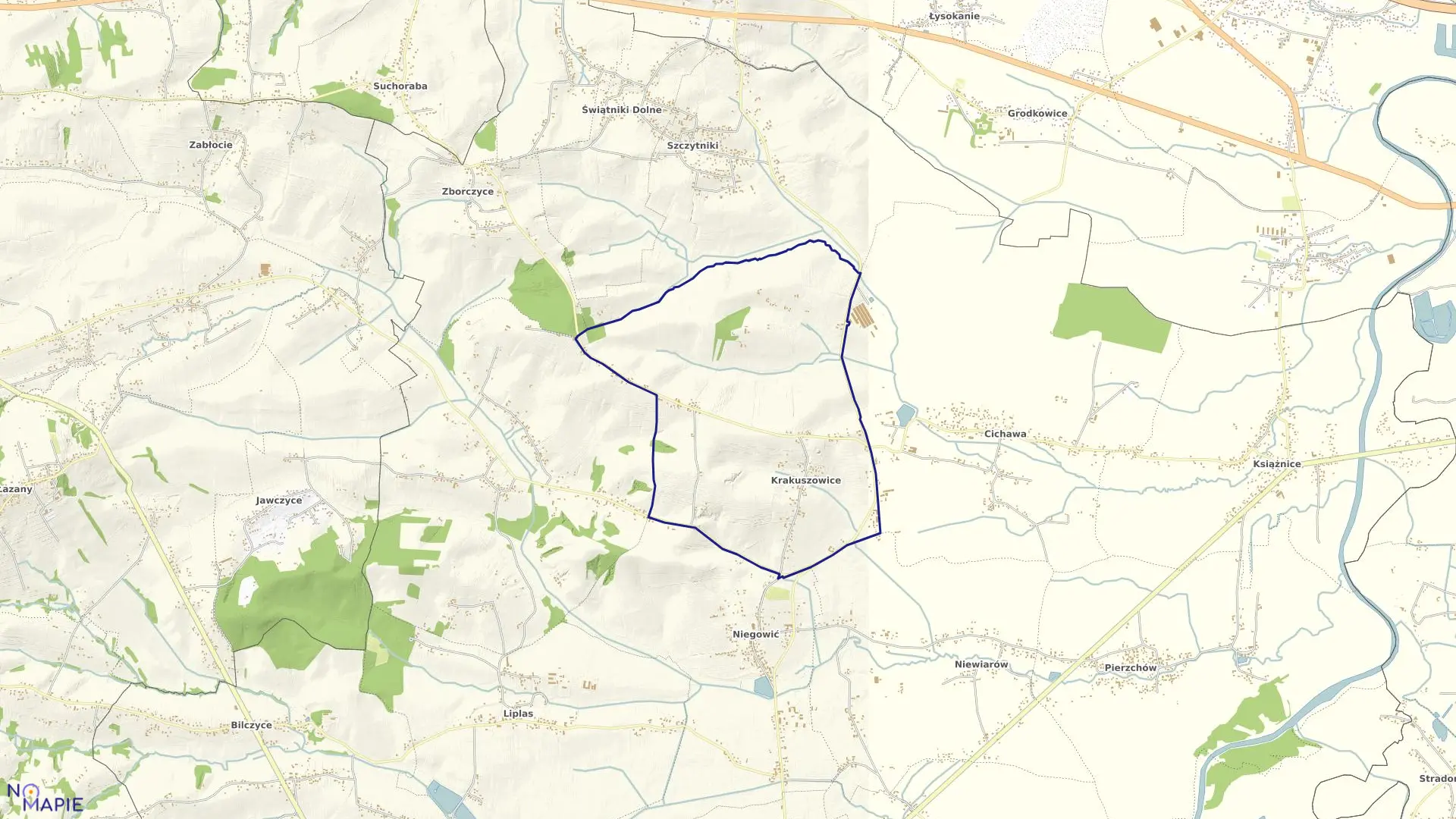 Mapa obrębu Krakuszowice w gminie Gdów