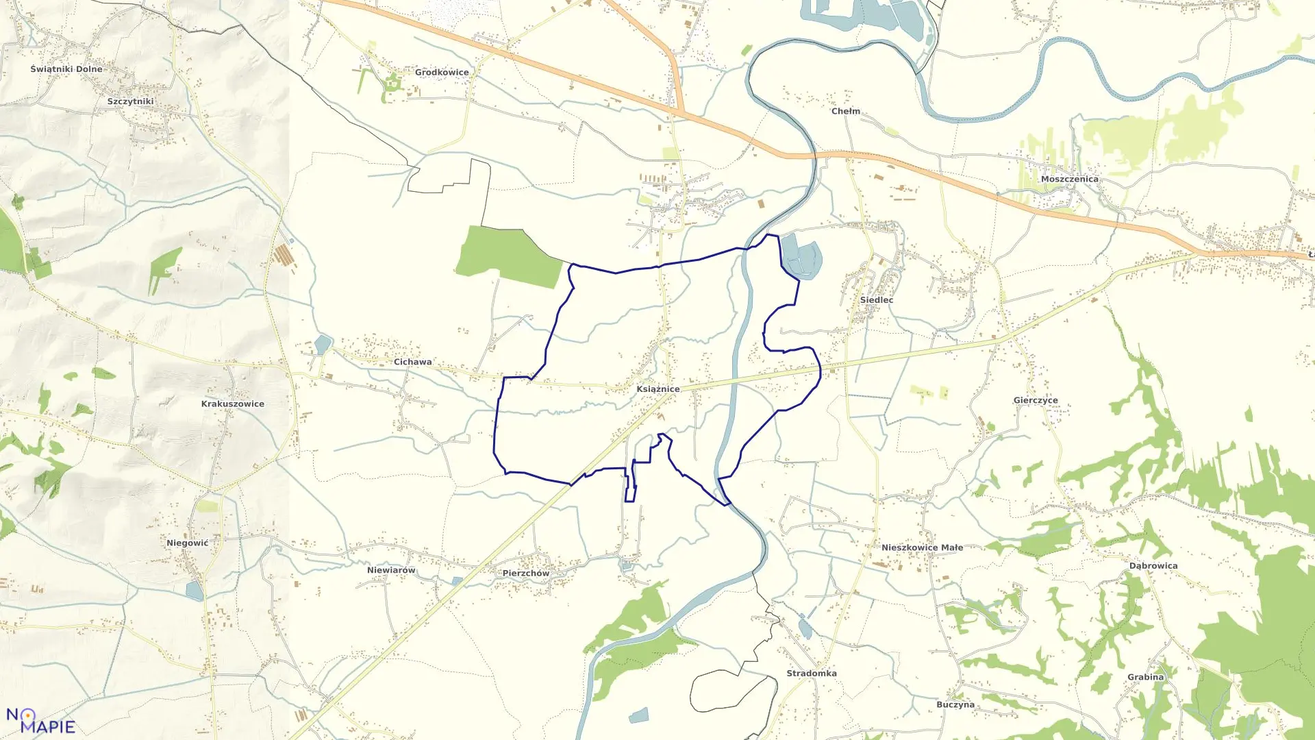 Mapa obrębu Książnice w gminie Gdów