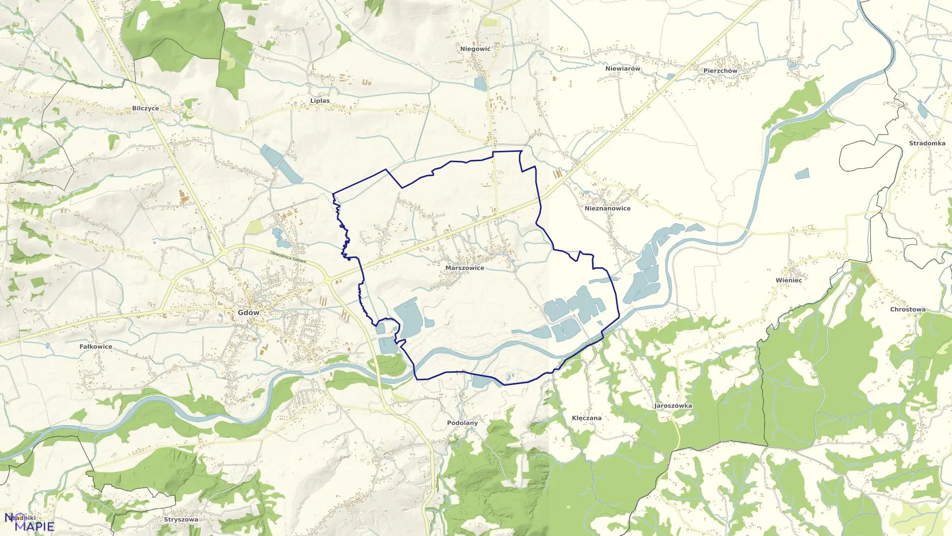 Mapa obrębu Marszowice w gminie Gdów