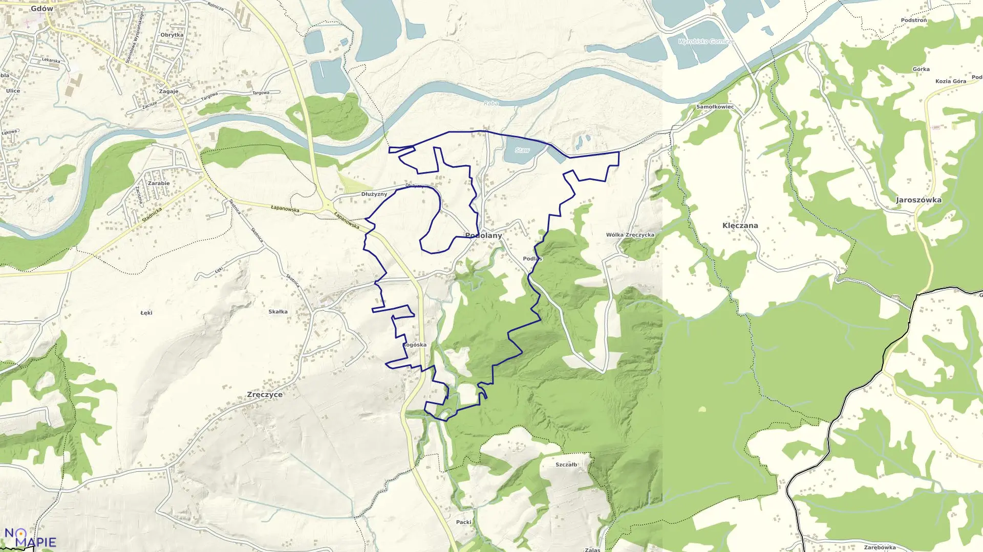 Mapa obrębu Podolany w gminie Gdów