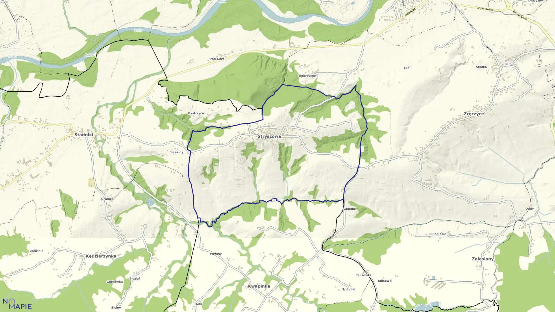 Mapa obrębu Stryszowa w gminie Gdów