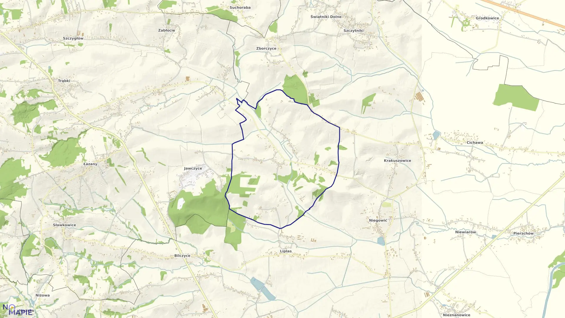 Mapa obrębu Wiatowice w gminie Gdów