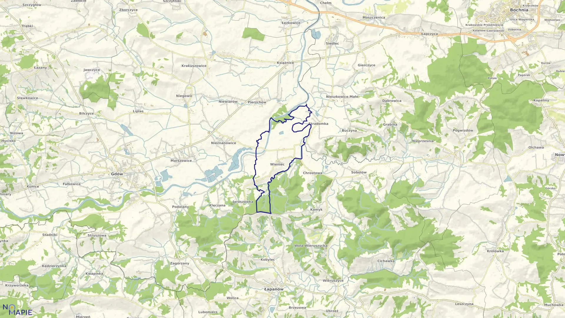 Mapa obrębu Wieniec w gminie Gdów