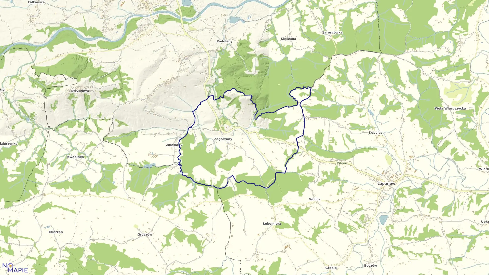 Mapa obrębu Zagórzany w gminie Gdów