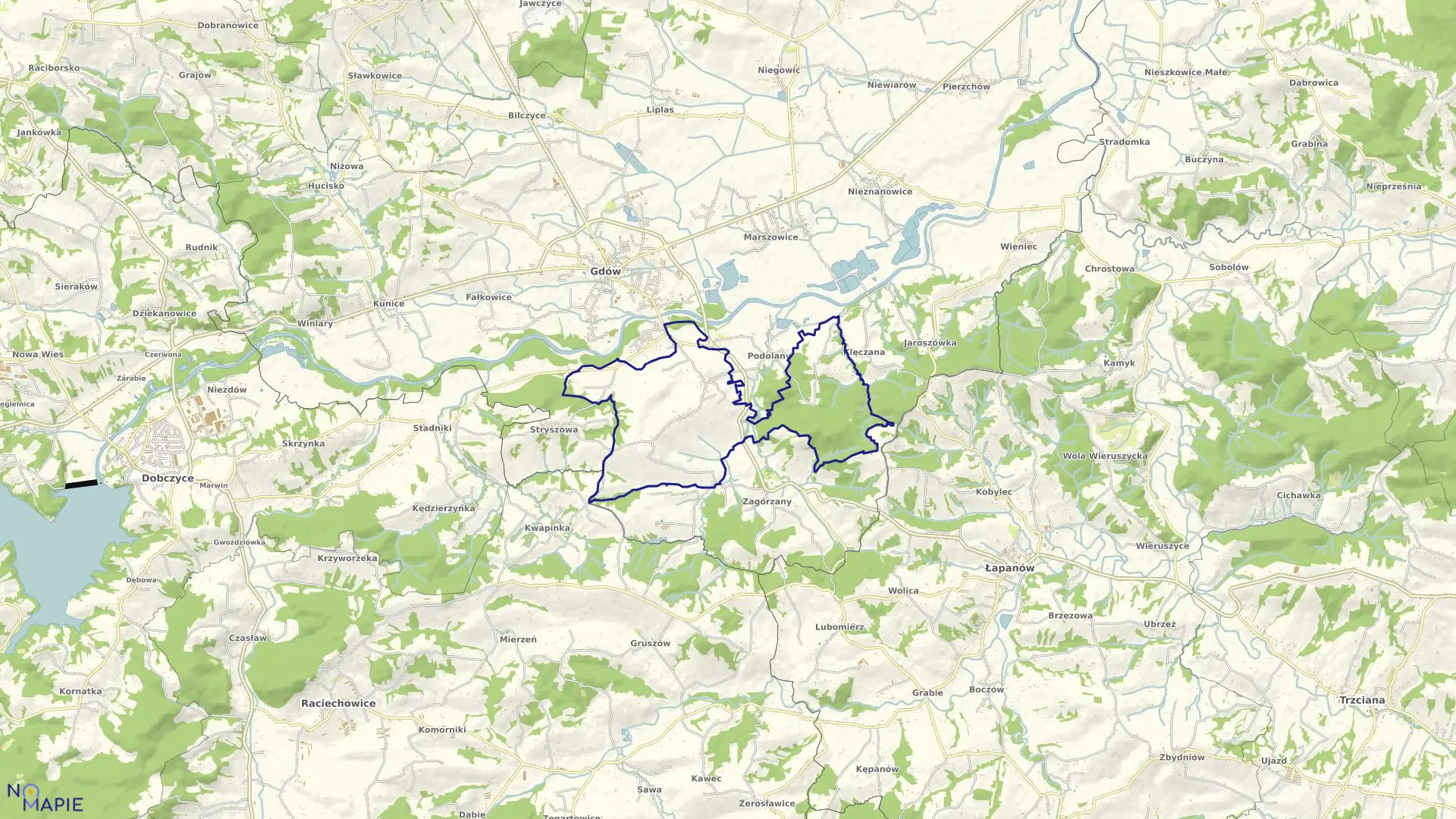 Mapa obrębu Zręczyce w gminie Gdów